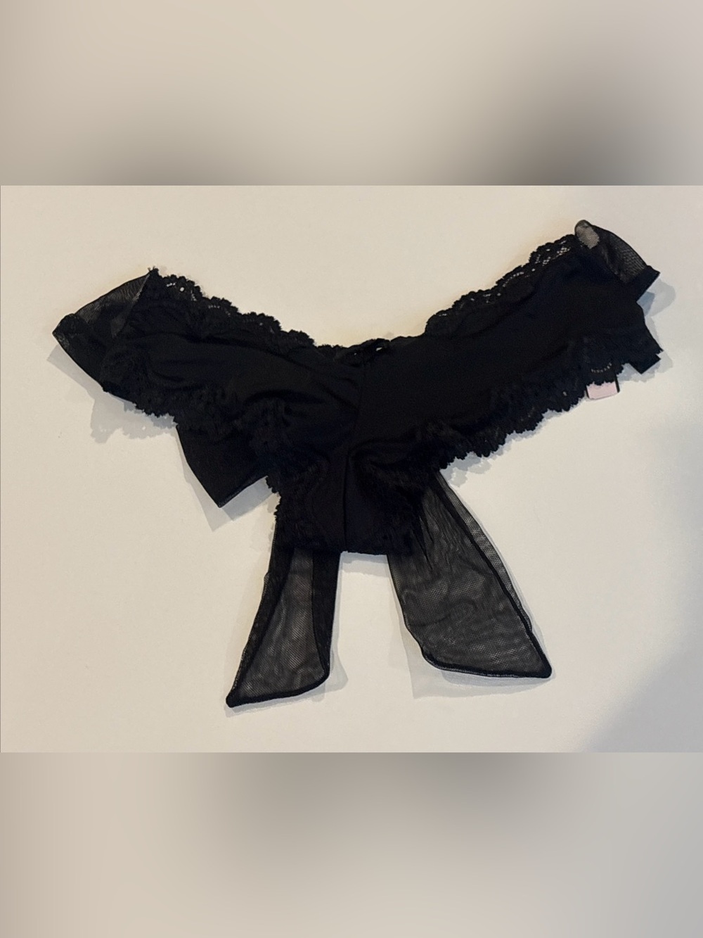 Victoria's Secret Very Sexy Lace-Trim Bow  Cheeky Panties Sz XS Black NEW